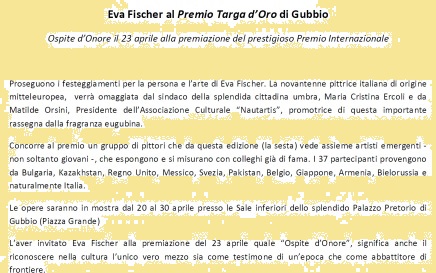 Eva Fischer al Premio Targa d’Oro di Gubbio
